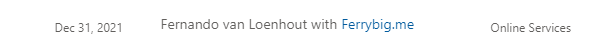 In december 2021, I was acknowledged with my website ferrybig.nl for something in Online Services In december 2021, I was acknowledged with my website ferrybig.nl for something in Online Services